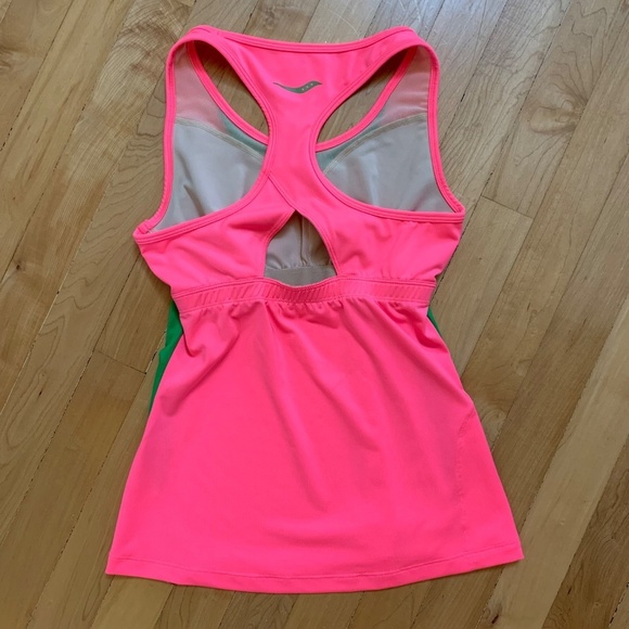 Saucony Pink Green Athletic Sports Bra Tank Top Size Small - Picture 4 of 4